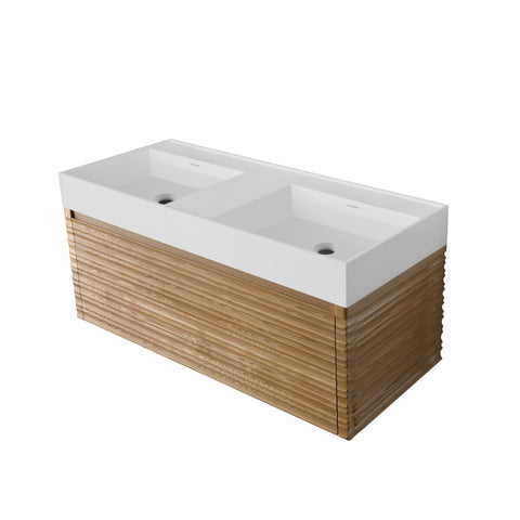 Wastafelset wit 120 cm dubbele wasbak zonder kraangat VESTRA onderkast notelaar - Wit mat, wastafelsets — SKU MB-19627-23154, EAN 5404029124948