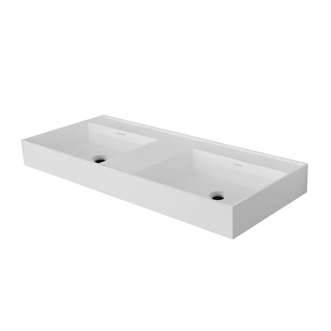BELVIT dubbele wastafel 120 cm mineraalmarmer met overloop zonder kraangat - Wit mat, wastafels — SKU MB-19503-23030, EAN 5404029123378