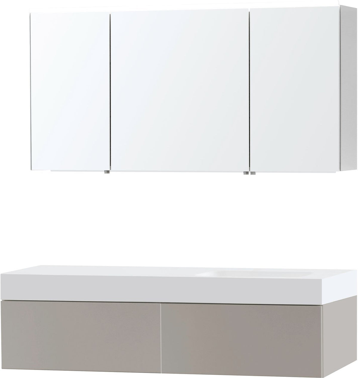 MEUBEL PURO SOLO GRIJS ASYMMETRISCH 140 RECHTS 1 LADE SOLID PURO SPIEGELKAST