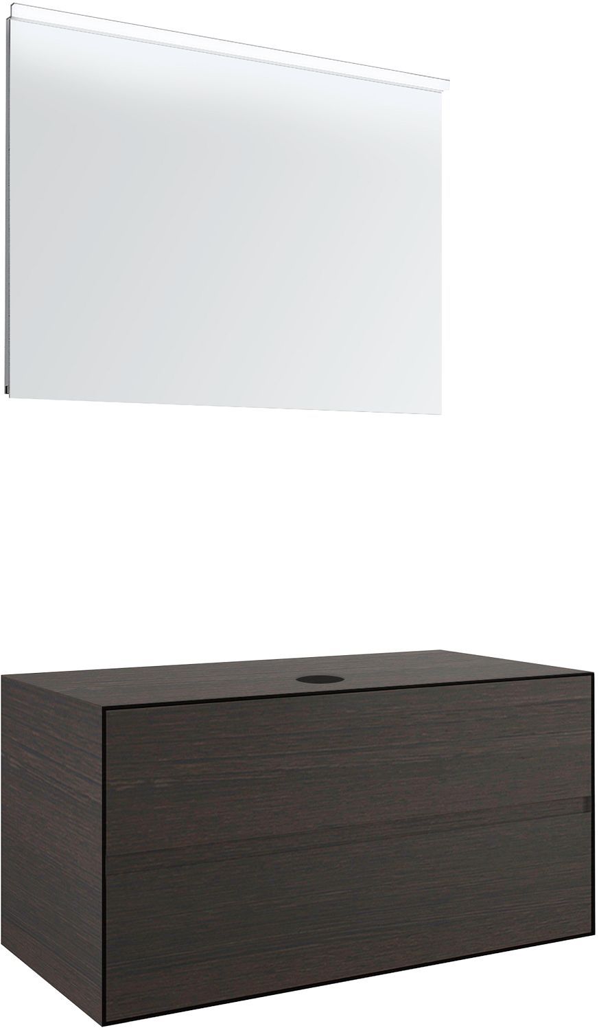 Meubel 2LADES+TABLET voor opbouwlavabo centraal tenso 90CM zonder kraangat wenge met spiegel