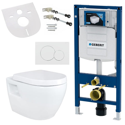 Wc-complete set met Geberit inbouwelement - hang-wc - toilet met softclose-zitting & bedieningspaneel - Wit
