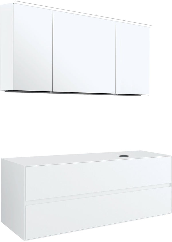 MEUBEL 2LADES+TABLET VOOR OPBOUWLAVABO RECHTS TENSO 140CM ZONDER KRAANGAT WIT MET SPIEGELKAST