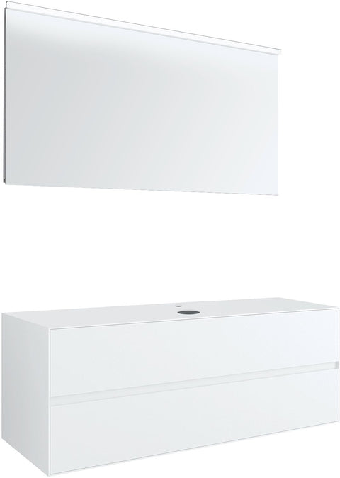 Meubel 2LADES+TABLET voor opbouwlavabo centraal tenso 140 +kraangat wit met spiegel