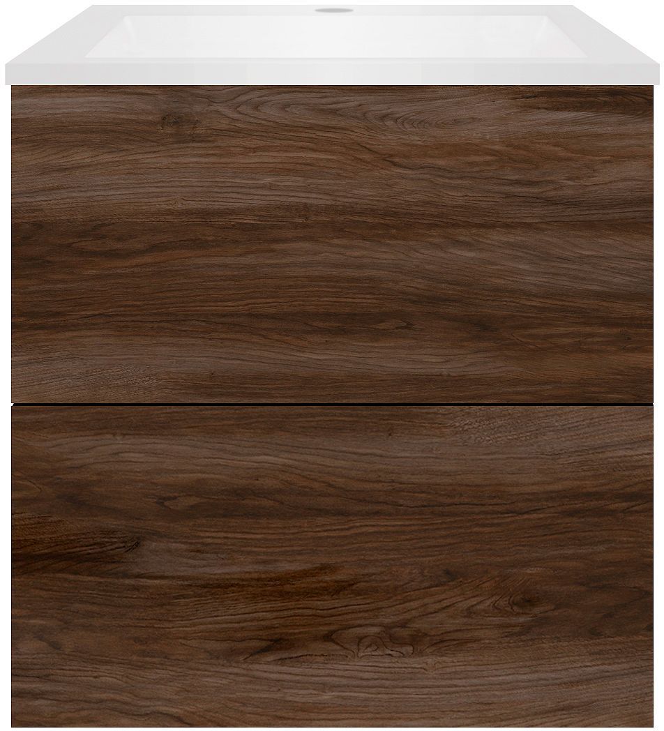 Onderbouw COFFEE 2 lades 60 notelaar fluweel+wastafel kunstmarmer wit