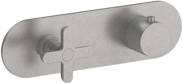 Afwerkset thermostaat+omsteller icona classic horizontaal raw metal pvd