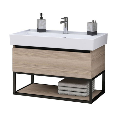 BELVIT badkamermeubelset met wastafel 80 cm & onderkast 75 cm notenhoutlook met metalen frame — SKU MB-19694-23221, EAN 5404029125174