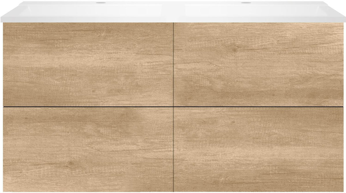 Onderbouw COFFEE 4 lades 120 duo eiken Decor kasjmier +dubbele wastafel wit