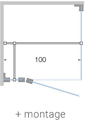 Draaideur met vast deel+zijpaneel hoek close tot 100CM H200CM timeless- wit mat+ montage