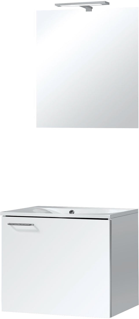 Meubel bizzy 60/60 met spiegel 60 met verlichting wit, badkamermeubelen — SKU DESCO-700590