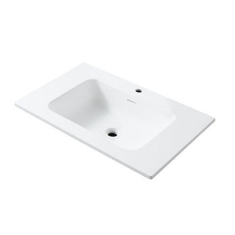 Wastafel Wonda 80 cm met overloop en kraangat slank design polyresin - Wit mat, handenwassers — SKU MB-19636-23163, EAN 5404029125013