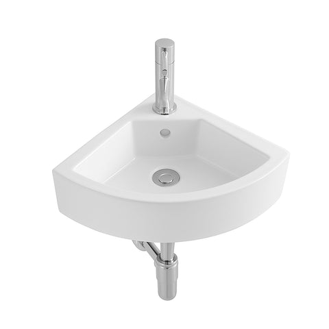 BELVIT Hoekhandwasbakje keramiek wit glanzend 32,5x32,5x13 cm met kraangat en overloop, wastafels — SKU MB-27564-31097, EAN 5404029128335