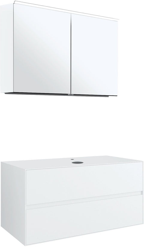 Meubel 2 lades+tablet voor opbouwlavabo centraal tenso 90CM +kraangat wit met spiegelkast, badkamermeubelen — SKU DESCO-703416