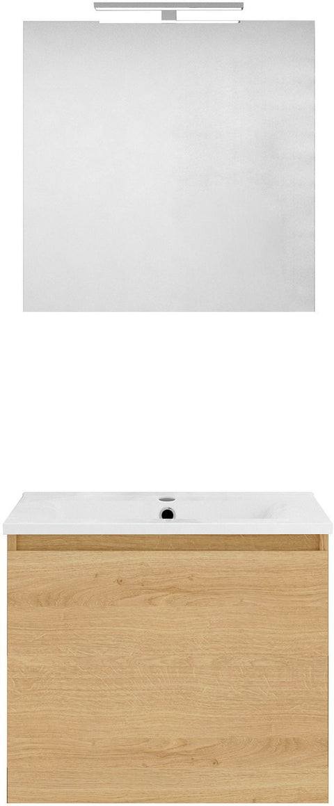 Meubel form 60CM Solo 1 lade porselein +spiegel nordic eik, badkamermeubelen — SKU DESCO-704227