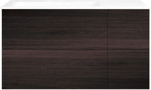 SOUS MEUBLE COFFEE 4 TIROIRS 110 CHENE DECOR MOKKA+LAVABO GAUCHE PORCEL.SNS TROU ROBINET BLANC