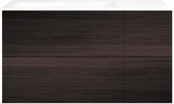 SOUS MEUBLE COFFEE 4 TIROIRS 110 CHENE DECOR MOKKA+LAVABO GAUCHE PORCEL.SNS TROU ROBINET BLANC