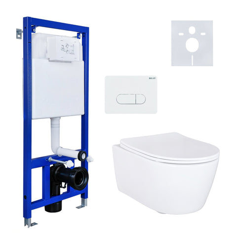 BELVIT WC-compleetset wit - Wand/Hang WC Toilet met Slim Soft-Close Deksel, Inbouwelement en Bedieningsplaat, wc-packs — SKU MB-18788-22315, EAN 5404029121022