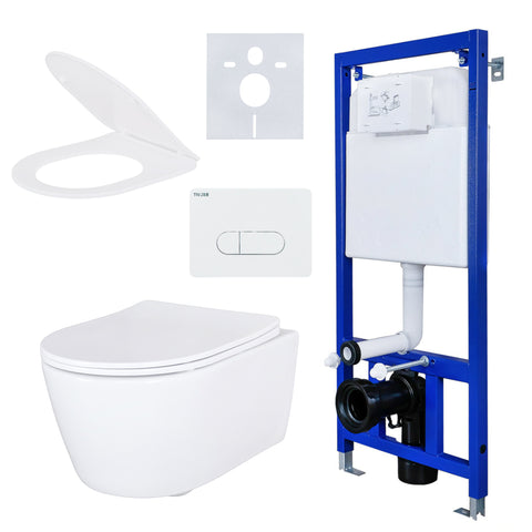 BELVIT PRO WC-compleetset randloos in Wit met Softclose-zitting, Inbouwelement, Bedieningsplaat en Akoestische isolatieset, wc-packs — SKU MB-18540-22067, EAN 5404029120889