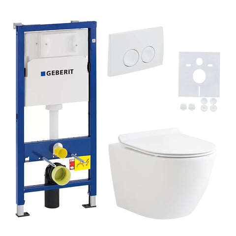 Belvit wand-wc D-vorm 49cm randloos complete set met Geberit Basic UP100 inbouwelement en Delta21 bedieningsplaat, wc-packs — SKU MB-40014-44721, EAN 5404029138099