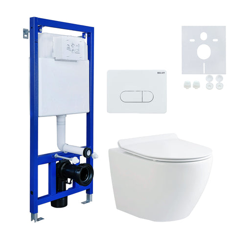BELVIT wc-complete set - hang-wc met softclose-mechanisme, 115 cm inbouwelement en bedieningsplaat - incl. Duroplast zitting & geluidsisolatie, wc-packs — SKU MB-40013-44720, EAN 5404029138105