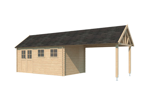Woodlands Birmingham XL houten tuinhuis 505x295x318 cm blokhut + extensie 375cm