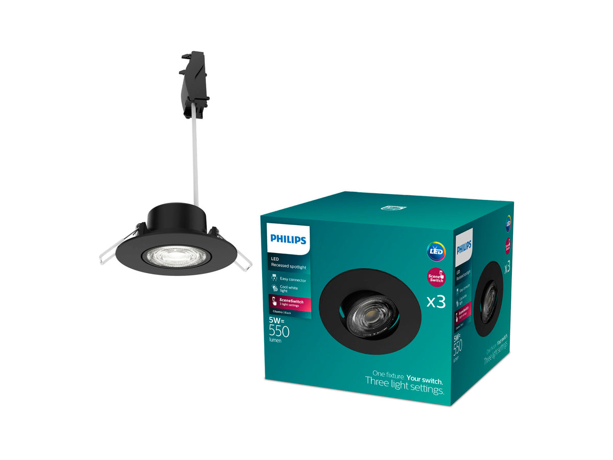 Philips Cilantro inbouwspot 5W zwart koud wit 3 stuks
