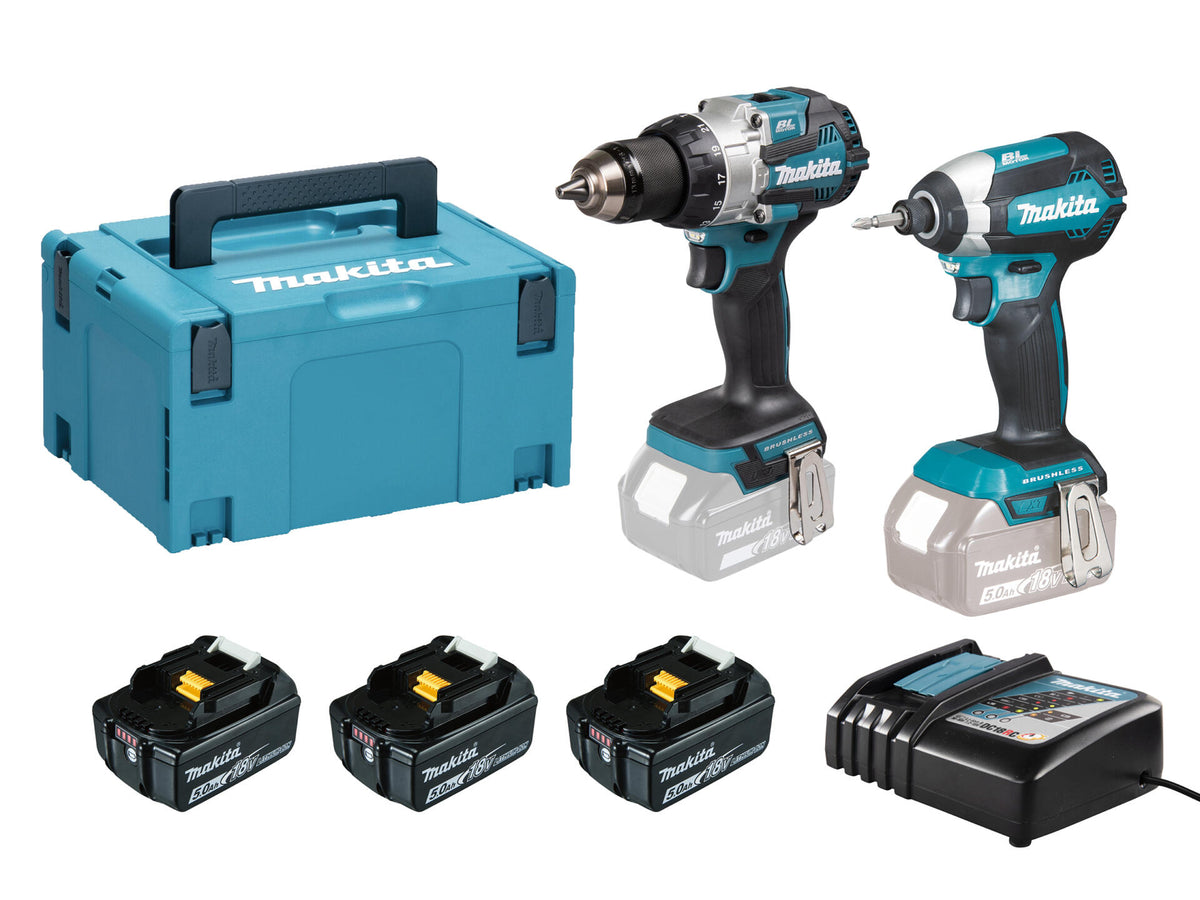 Makita DHP489 accu klopboorschroefmachine 18V Li-Ion + DTD153 accu slagschroevendraaier 18V Li-Ion + 3 accu's + lader