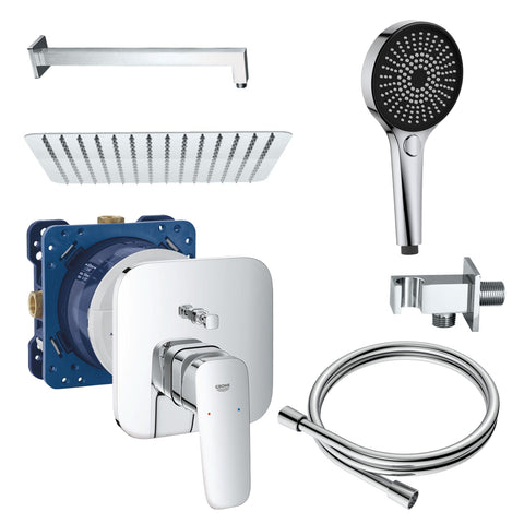 BELVIT doucheset, complete set met Grohe Rapido SmartBox, Grohe Cubeo badmengkraan - incl. regendouche, handdouche en slang, douchekolommen & douchesets — SKU MB-39982-44689, EAN 5404029137832