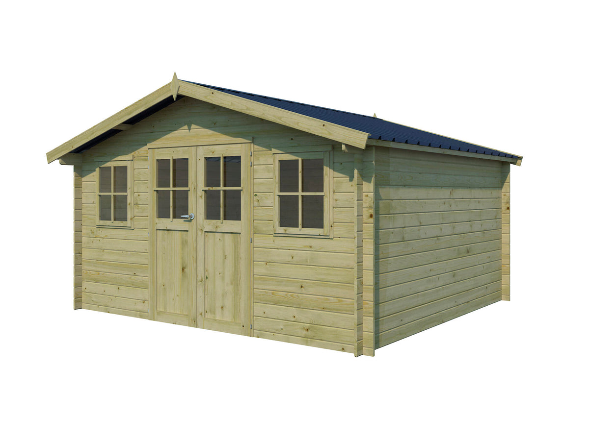 Gardenas Davos XL houten tuinhuis 415x385x248 cm blokhut geïmpregneerd anticondensbescherming