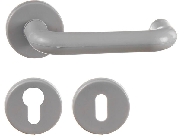 Poignée de porte avec rosaces 51mm set complet matière synthétique gris