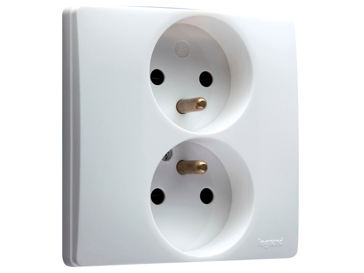 Legrand Dubbel tweepolig stopcontact met aarding wit