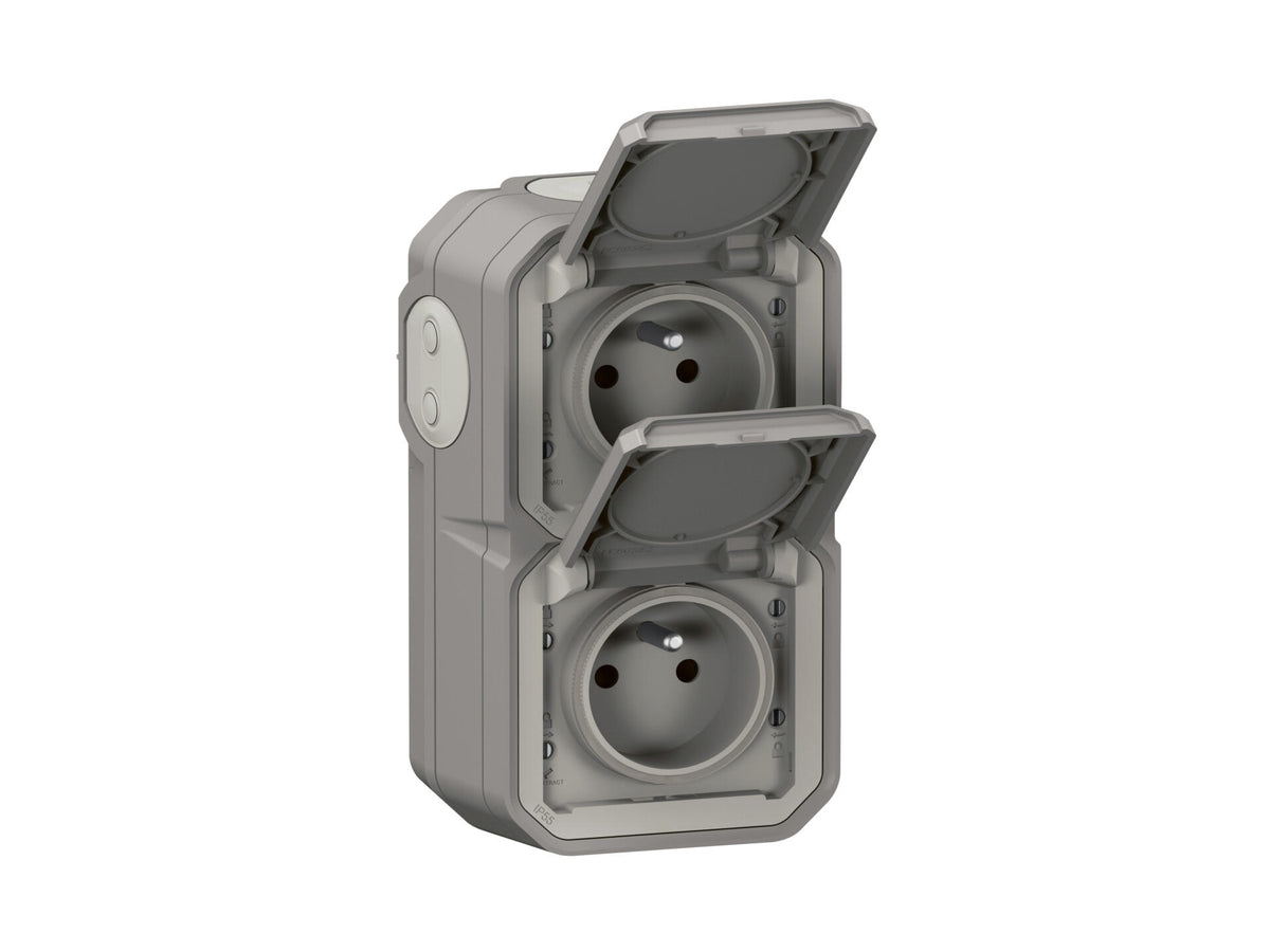 Legrand Dubbel verticaal stopcontact met penaarde donkergrijs