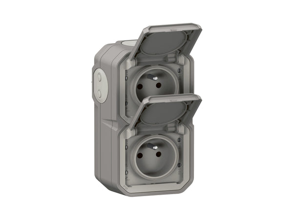 Legrand Prise verticale double avec broche de terre gris foncé