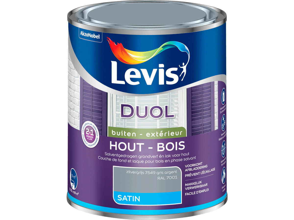 Levis Duol houtlak zijdeglans 0,75l zilvergrijs