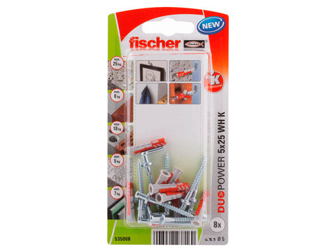 Fischer Duopower pluggen 5x25 mm met rechte haak 8 stuks