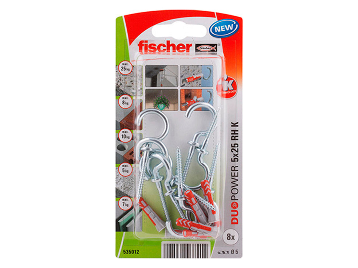 Fischer Duopower pluggen 5x25 mm met ronde haak 8 stuks