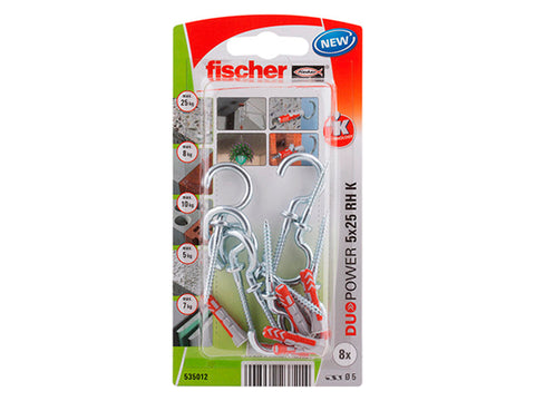 Fischer Duopower pluggen 5x25 mm met ronde haak 8 stuks