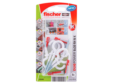 Fischer Duopower pluggen 6x30 mm met ronde haak 8 stuks