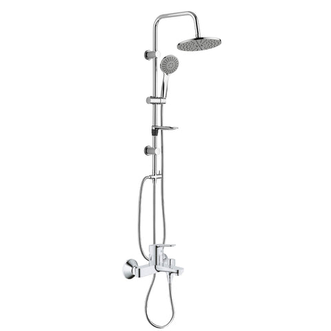 GROHE BauEdge badmengkraan met BELVIT regendouche doucheset - chroom, eengreeps badmengkraan inclusief douchesysteem, douchestang, zeepschaal, douchesystemen — SKU MB-35986-40688, EAN 5404029134930