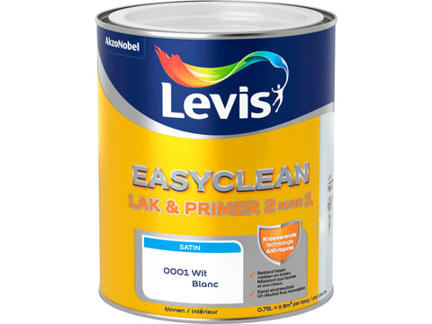 Levis EasyClean 2-in-1 lak & primer zijdeglans 0,75l wit