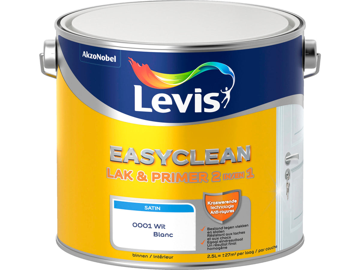 Levis EasyClean 2-in-1 lak & primer zijdeglans 2,5l wit