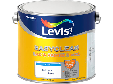 Levis EasyClean 2-in-1 lak & primer zijdeglans 2,5l wit