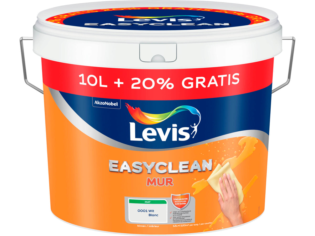 Levis EasyClean muurverf mat 10l + 20% wit