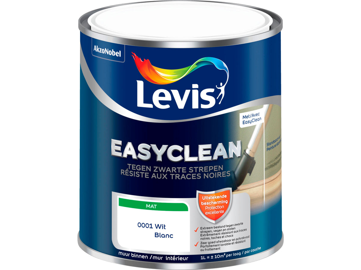 Levis EasyClean muurverf tegen zwarte strepen mat 1l wit
