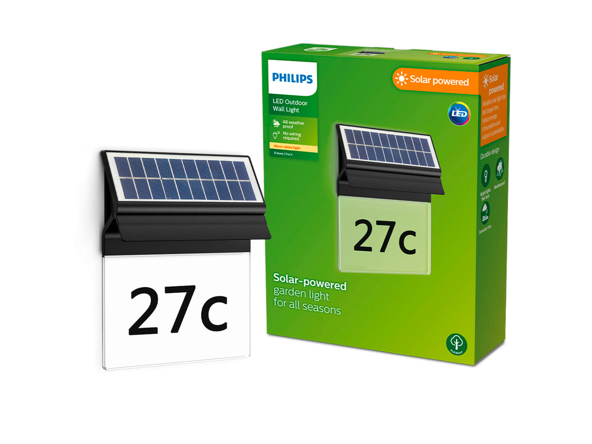 Philips Enkara LED wandlamp huisnummer solar zwart