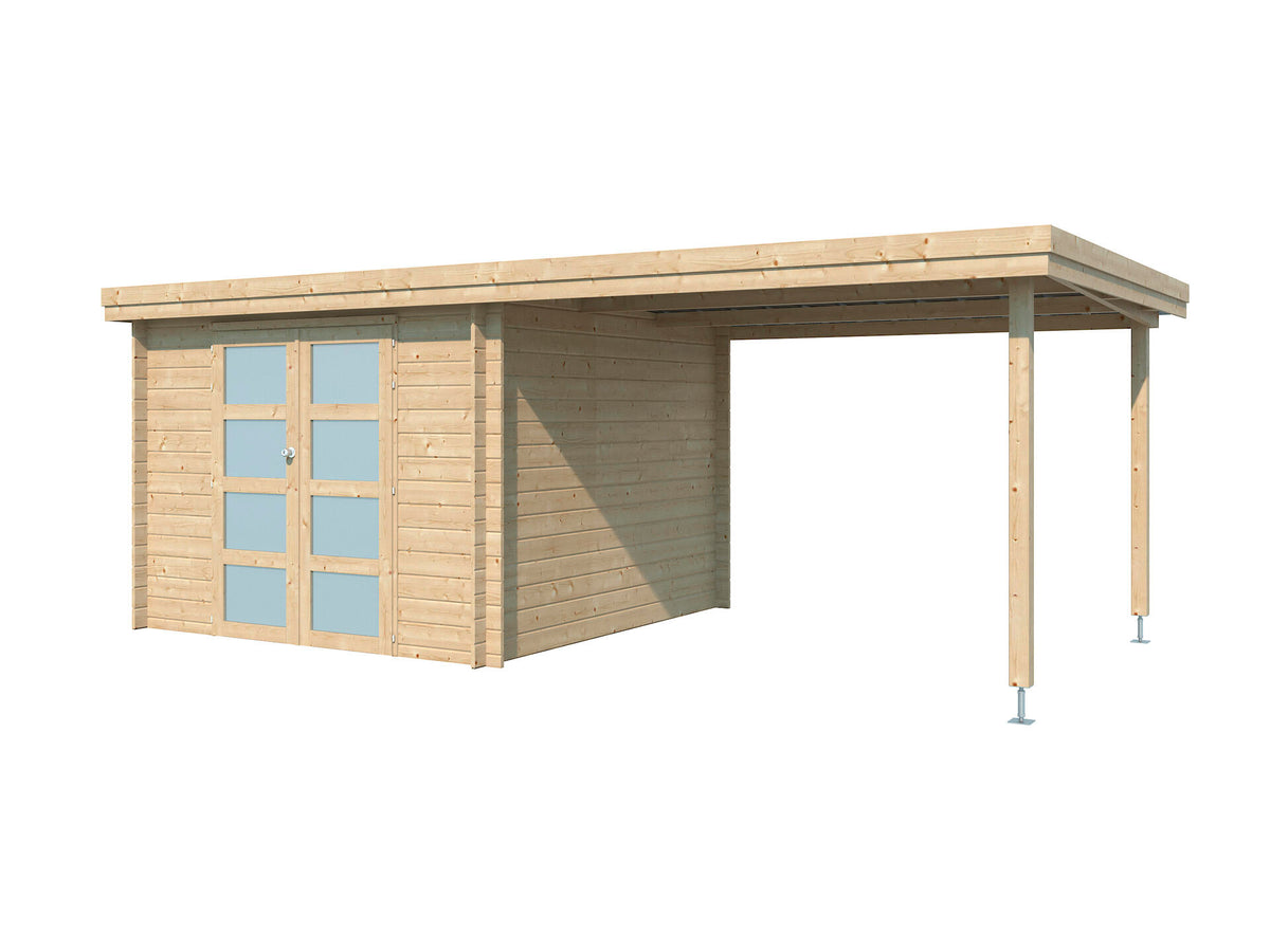 Gardenas Ervik II houten tuinhuis 295x295x219 cm blokhut + extensie 300cm