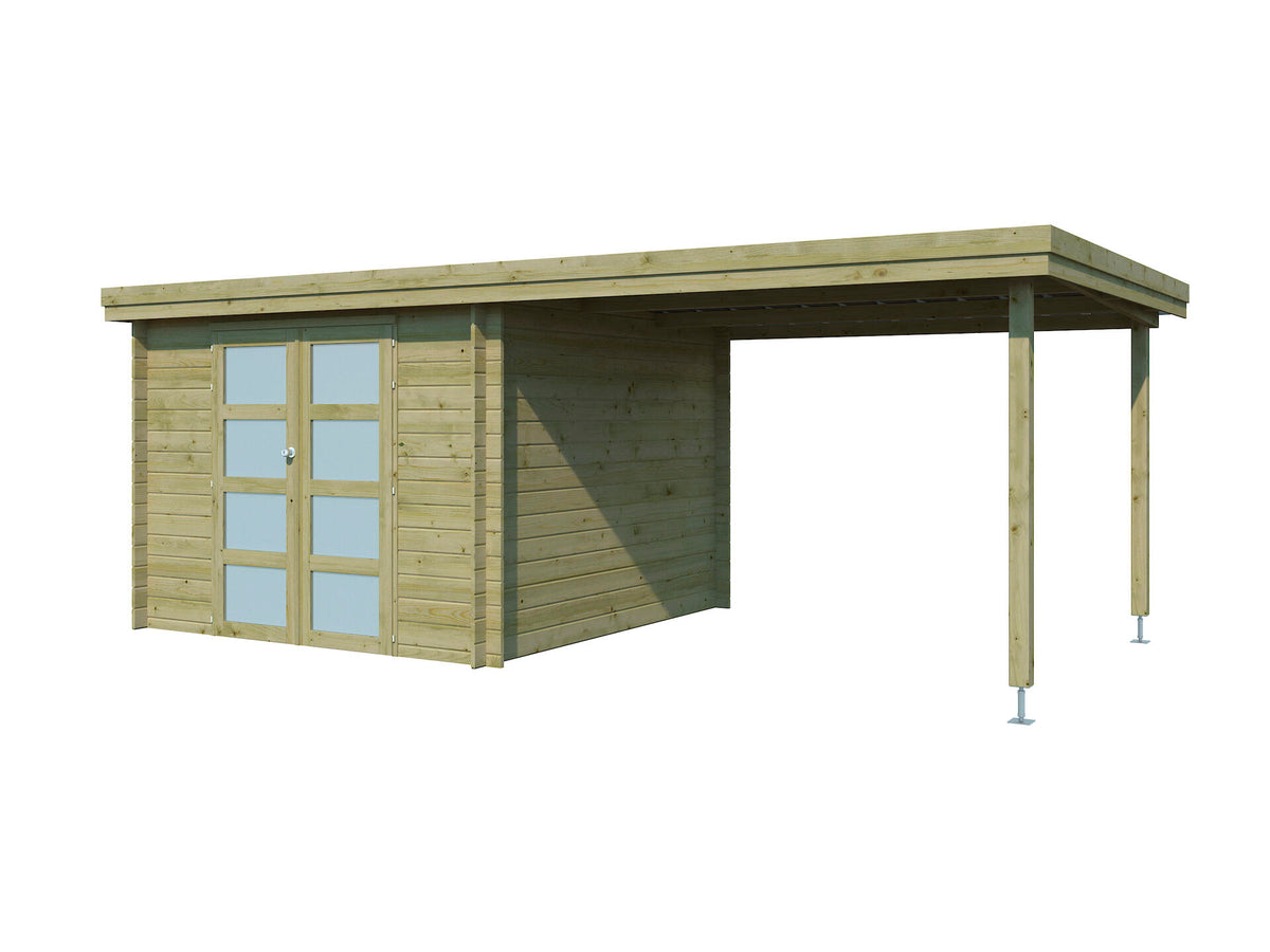 Gardenas Ervik II houten tuinhuis 295x295x219 cm blokhut geïmpregneerd + extensie 300cm