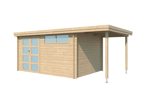 Gardenas Ervik III houten tuinhuis 415x295x219 cm blokhut + extensie 150cm, houten tuinhuizen & blokhutten — SKU COLOS-882328, EAN 5411249914310