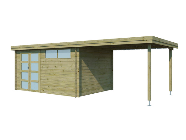 Gardenas Ervik III abri de jardin en bois 415x295x219 cm chalet imprégné protection anticondensation + extension 300cm