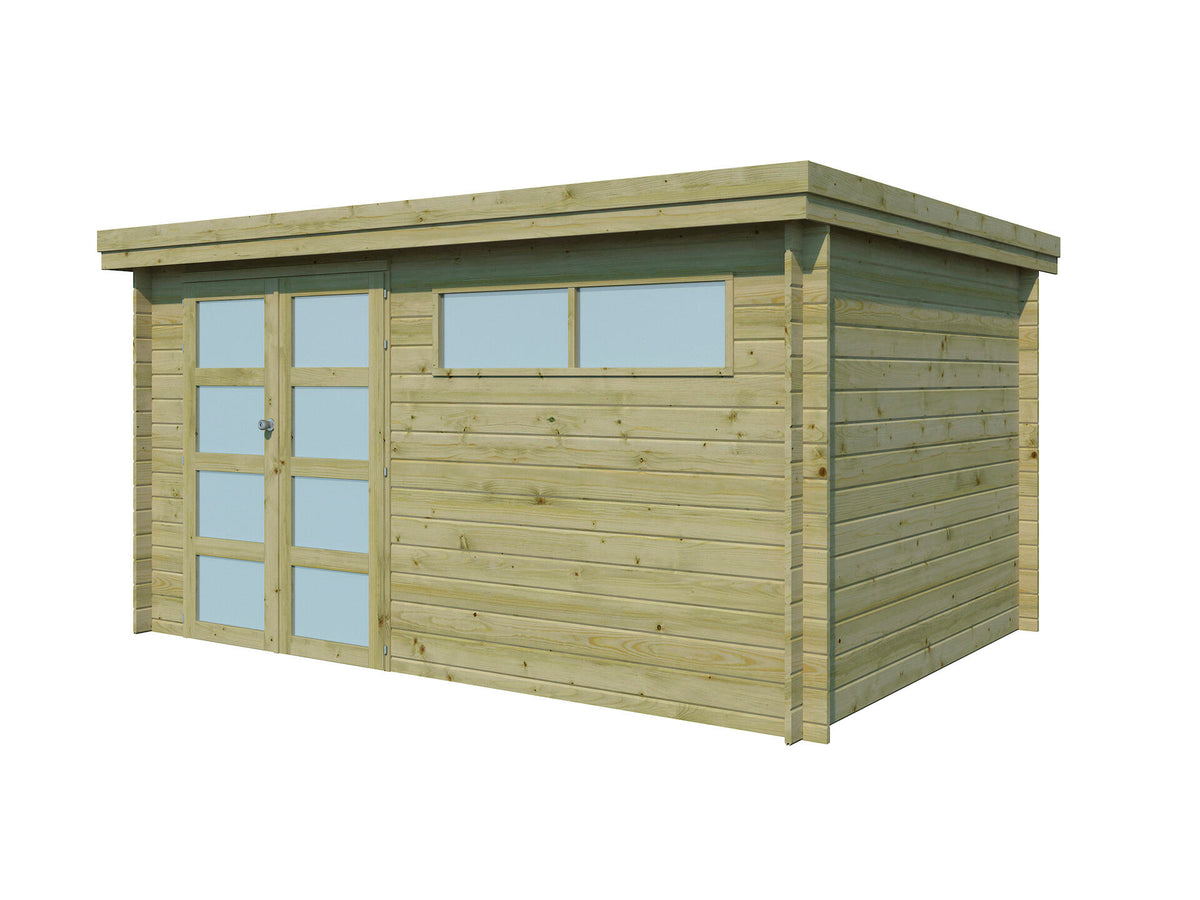 Gardenas Ervik III houten tuinhuis 415x295x219 cm blokhut geïmpregneerd anticondensbescherming