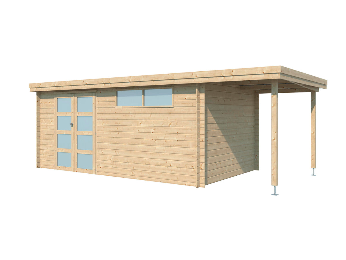 Gardenas Ervik IV houten tuinhuis 505x295x219 cm blokhut + extensie 150cm